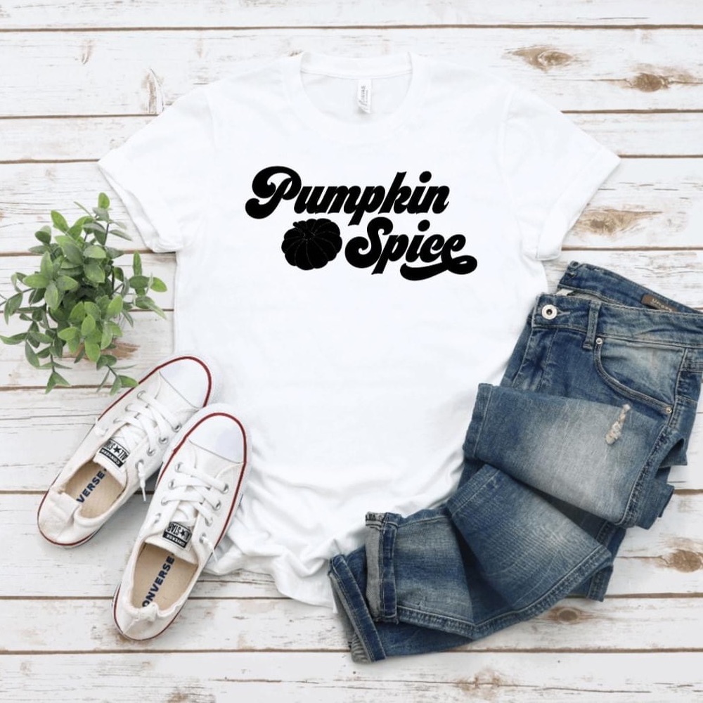 Pumpkin spice fall custom made t-shirt.